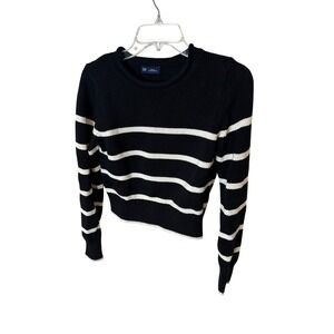 GAP Black White Stripe Crew Neck Long Sleeve Cropped Sweater XS